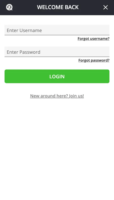 Mr Luck login screen with email and password fields